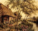 Louis Aston Knight Cottages Beside A River painting